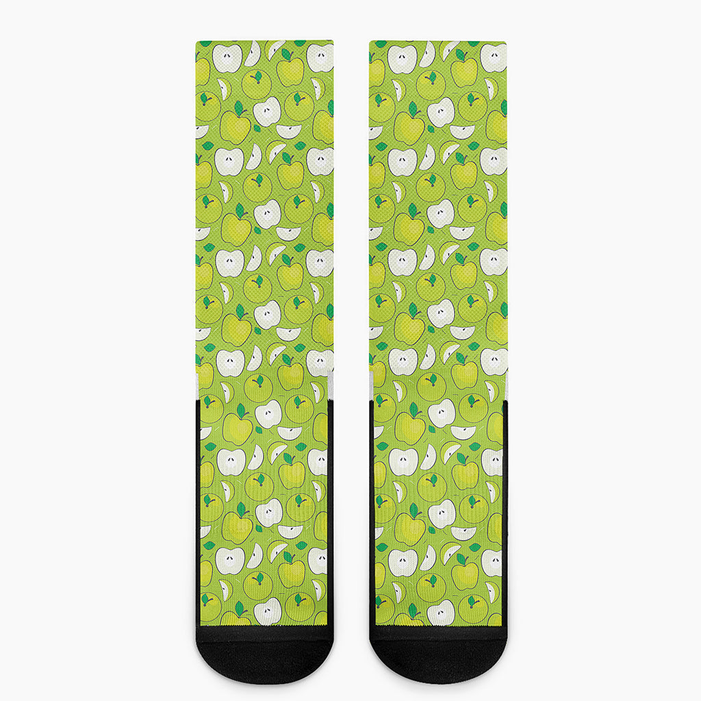 Green Apple Fruit Pattern Print Crew Socks