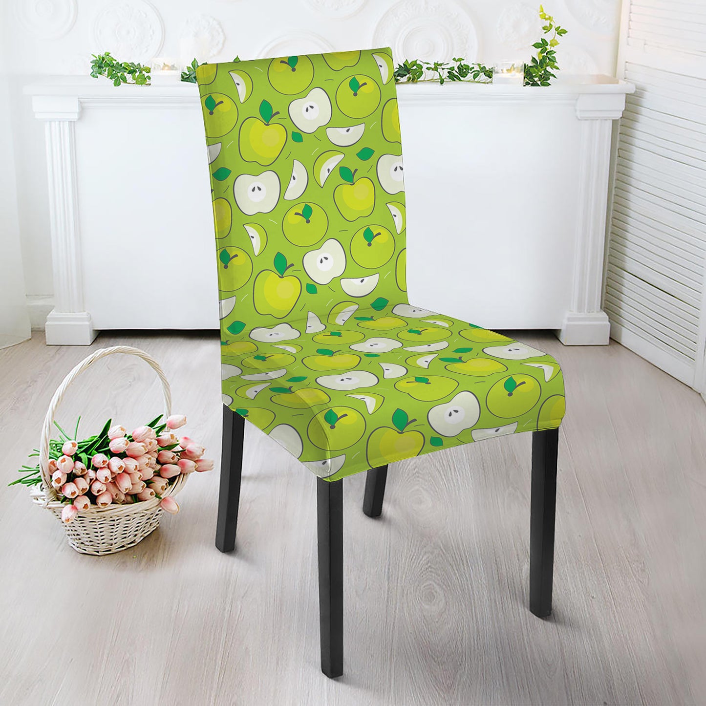 Green Apple Fruit Pattern Print Dining Chair Slipcover