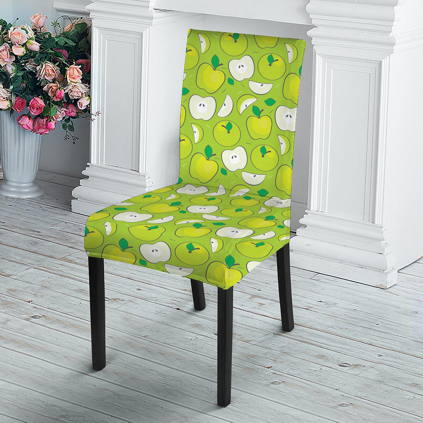 Green Apple Fruit Pattern Print Dining Chair Slipcover