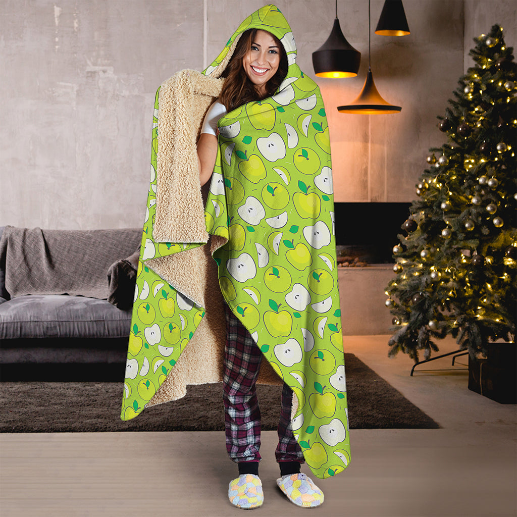 Green Apple Fruit Pattern Print Hooded Blanket