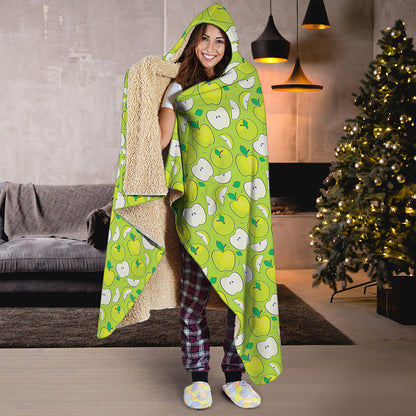 Green Apple Fruit Pattern Print Hooded Blanket