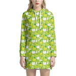 Green Apple Fruit Pattern Print Hoodie Dress