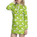 Green Apple Fruit Pattern Print Hoodie Dress
