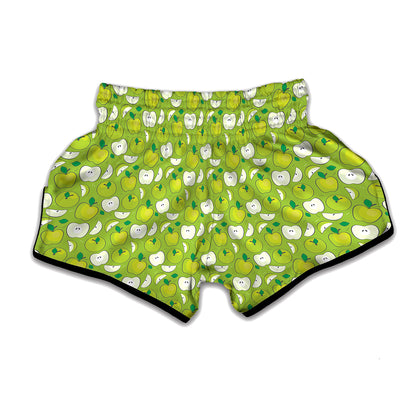 Green Apple Fruit Pattern Print Muay Thai Boxing Shorts