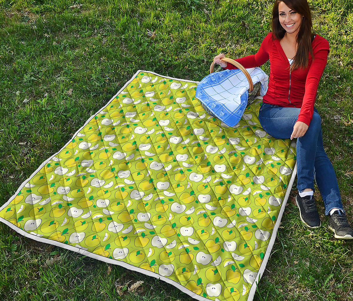 Green Apple Fruit Pattern Print Quilt