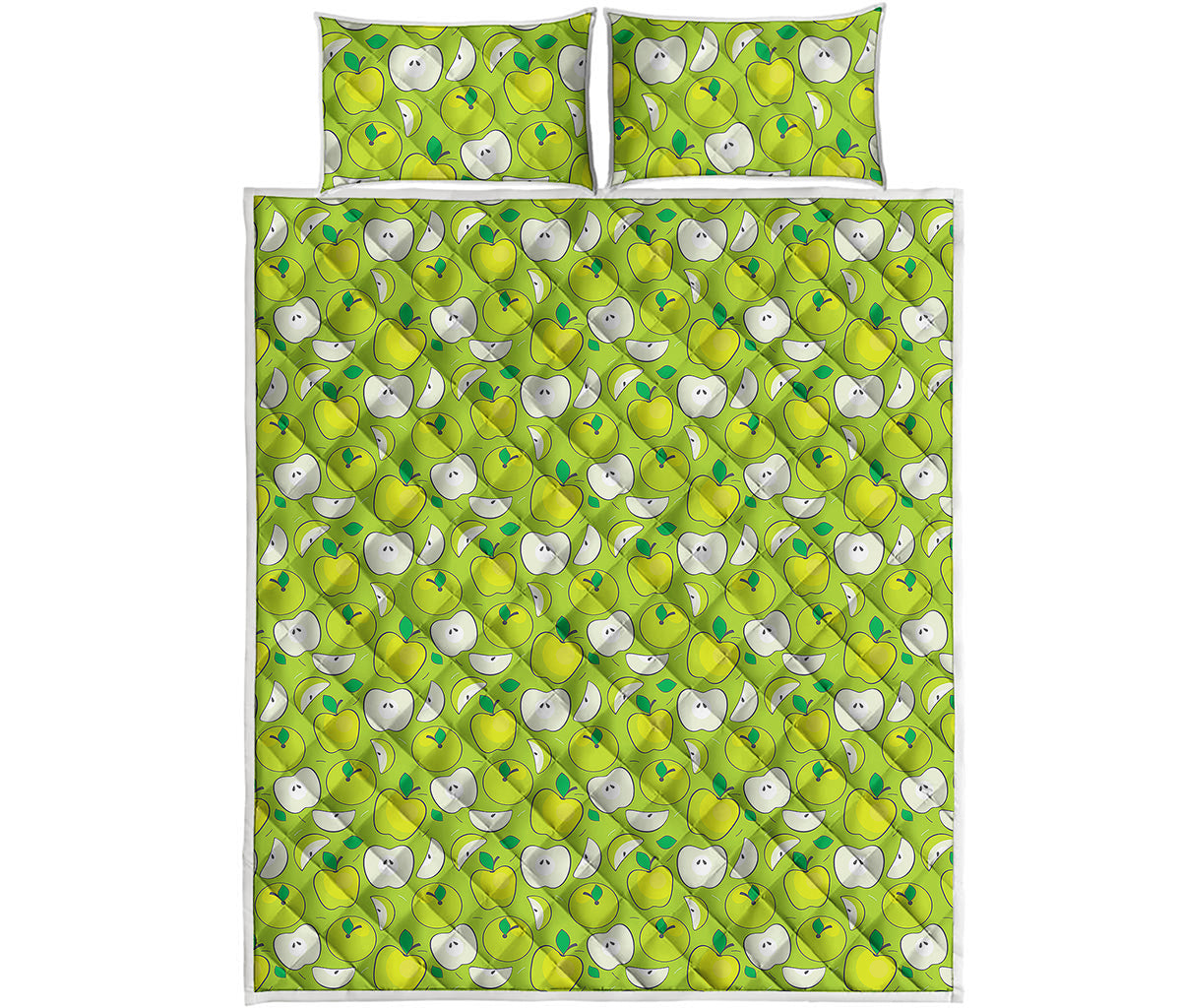 Green Apple Fruit Pattern Print Quilt Bed Set