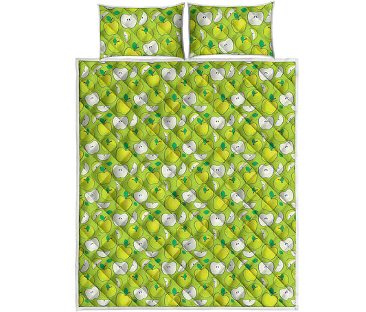 Green Apple Fruit Pattern Print Quilt Bed Set