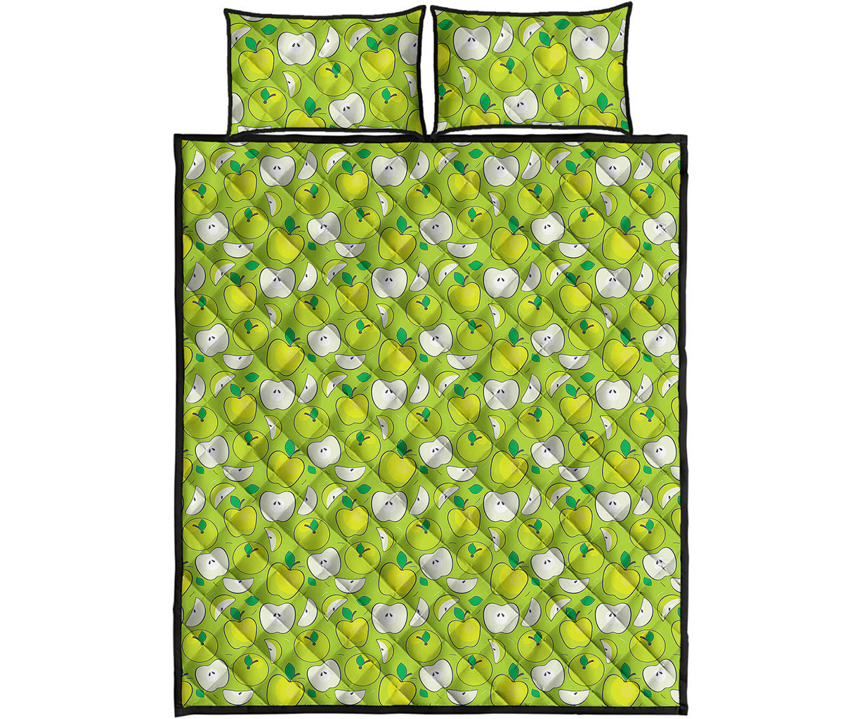 Green Apple Fruit Pattern Print Quilt Bed Set