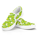 Green Apple Fruit Pattern Print White Slip On Sneakers