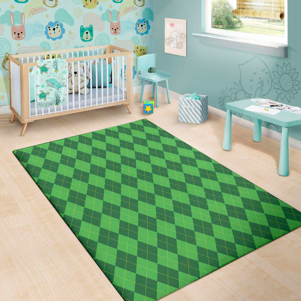 Green Argyle Pattern Print Area Rug