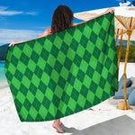 Green Argyle Pattern Print Beach Sarong Wrap
