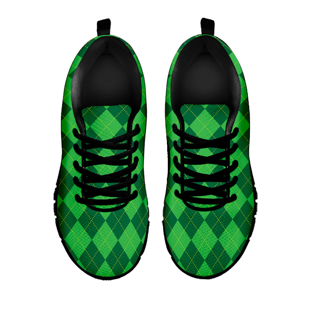 Green Argyle Pattern Print Black Sneakers
