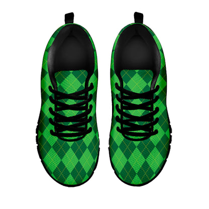 Green Argyle Pattern Print Black Sneakers