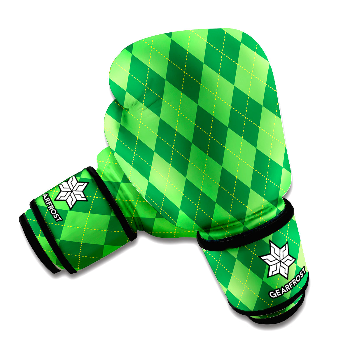 Green Argyle Pattern Print Boxing Gloves