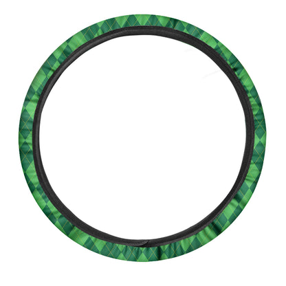 Green Argyle Pattern Print Car Steering Wheel Cover