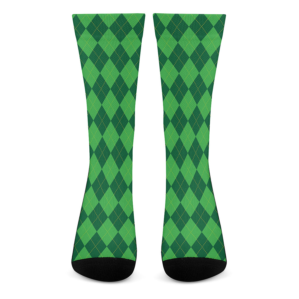 Green Argyle Pattern Print Crew Socks