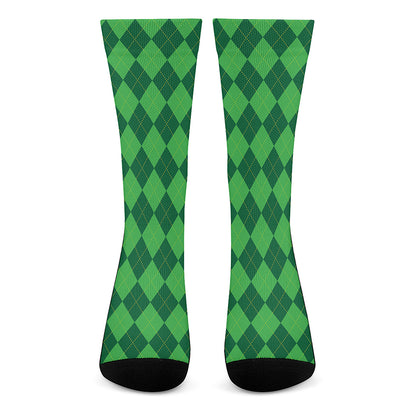 Green Argyle Pattern Print Crew Socks