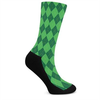 Green Argyle Pattern Print Crew Socks