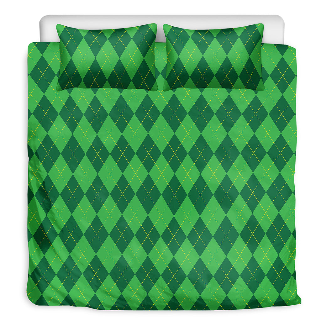 Green Argyle Pattern Print Duvet Cover Bedding Set
