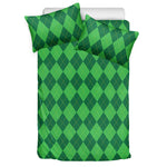 Green Argyle Pattern Print Duvet Cover Bedding Set
