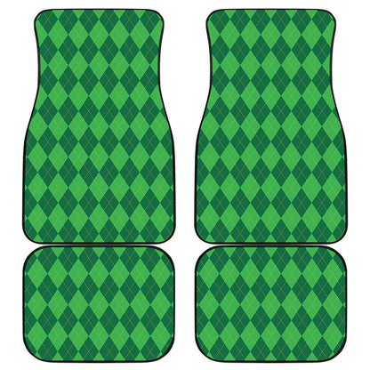 Green Argyle Pattern Print Front and Back Car Floor Mats