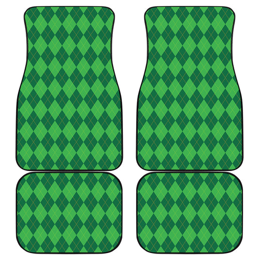 Green Argyle Pattern Print Front and Back Car Floor Mats