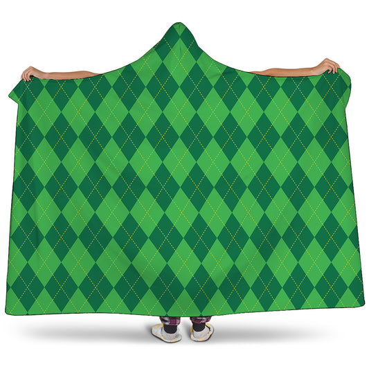 Green Argyle Pattern Print Hooded Blanket