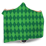 Green Argyle Pattern Print Hooded Blanket