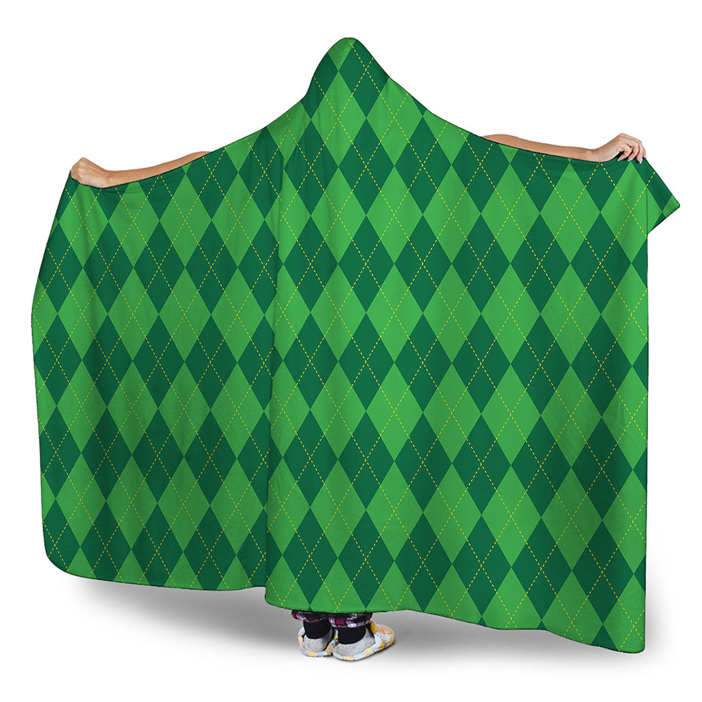 Green Argyle Pattern Print Hooded Blanket