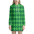 Green Argyle Pattern Print Pullover Hoodie Dress