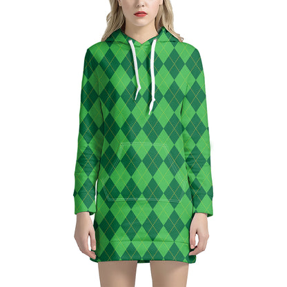 Green Argyle Pattern Print Hoodie Dress