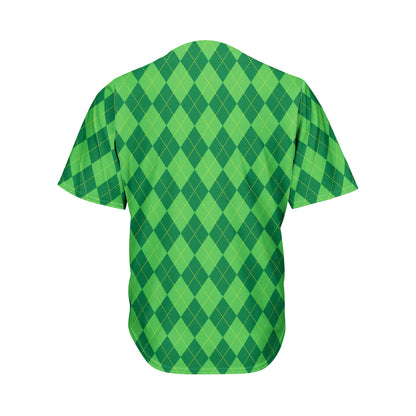 Green Argyle Pattern Print Men's Baseball Jersey