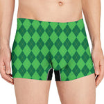 Green Argyle Pattern Print Men's Boxer Briefs