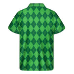 Green Argyle Pattern Print Men's Short Sleeve Shirt
