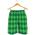 Green Argyle Pattern Print Men's Shorts