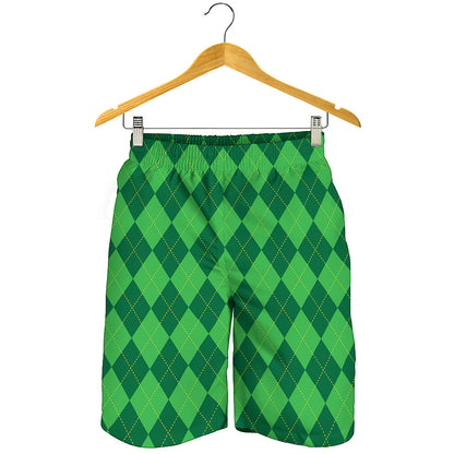 Green Argyle Pattern Print Men's Shorts