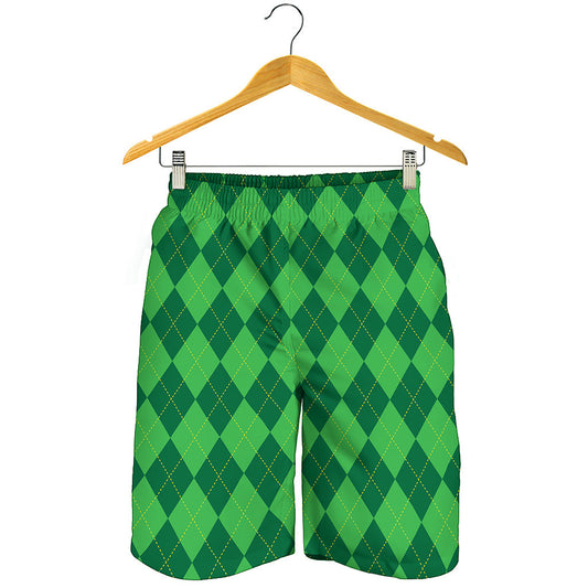 Green Argyle Pattern Print Men's Shorts