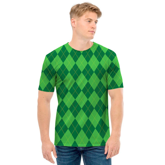 Green Argyle Pattern Print Men's T-Shirt