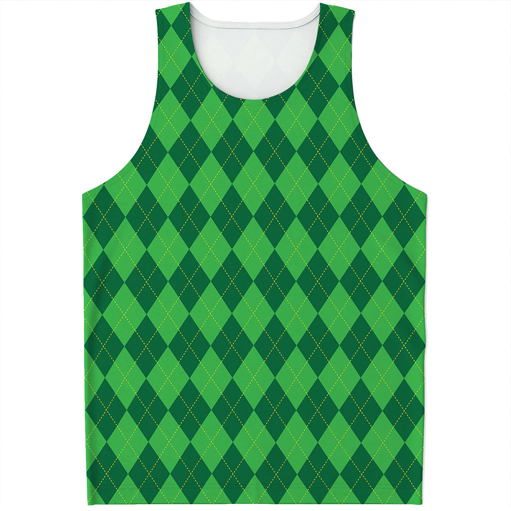 Green Argyle Pattern Print Men's Tank Top