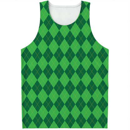 Green Argyle Pattern Print Men's Tank Top