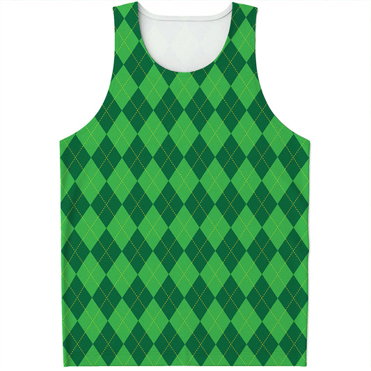 Green Argyle Pattern Print Men's Tank Top