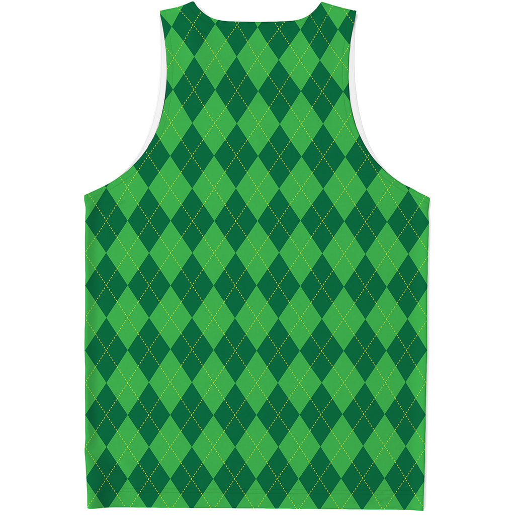 Green Argyle Pattern Print Men's Tank Top