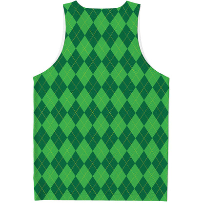 Green Argyle Pattern Print Men's Tank Top