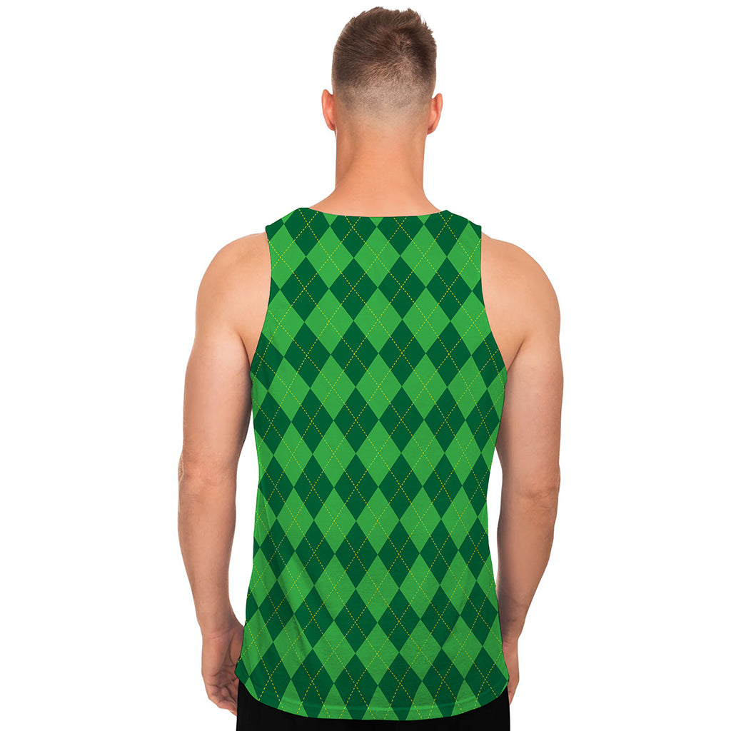 Green Argyle Pattern Print Men's Tank Top
