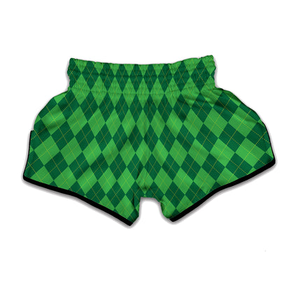 Green Argyle Pattern Print Muay Thai Boxing Shorts