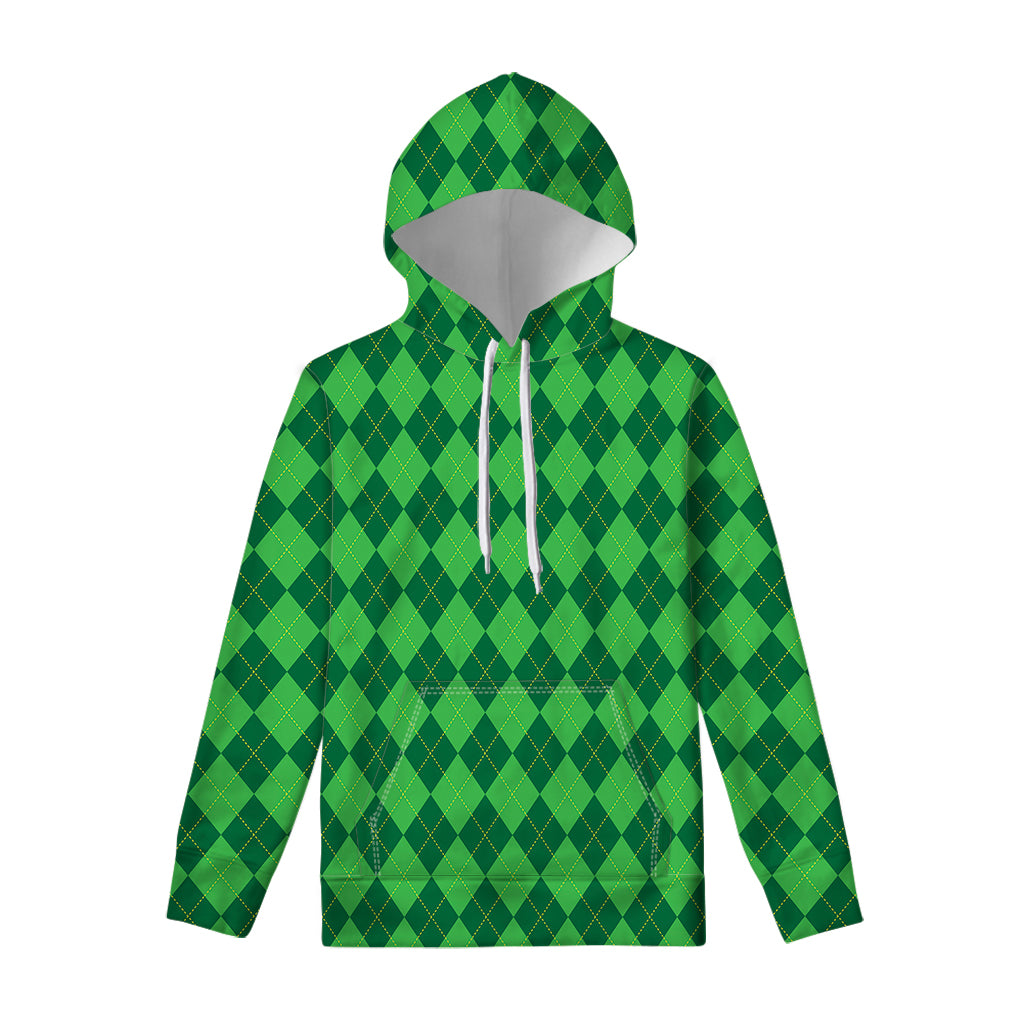 Green Argyle Pattern Print Pullover Hoodie