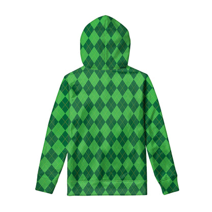 Green Argyle Pattern Print Pullover Hoodie