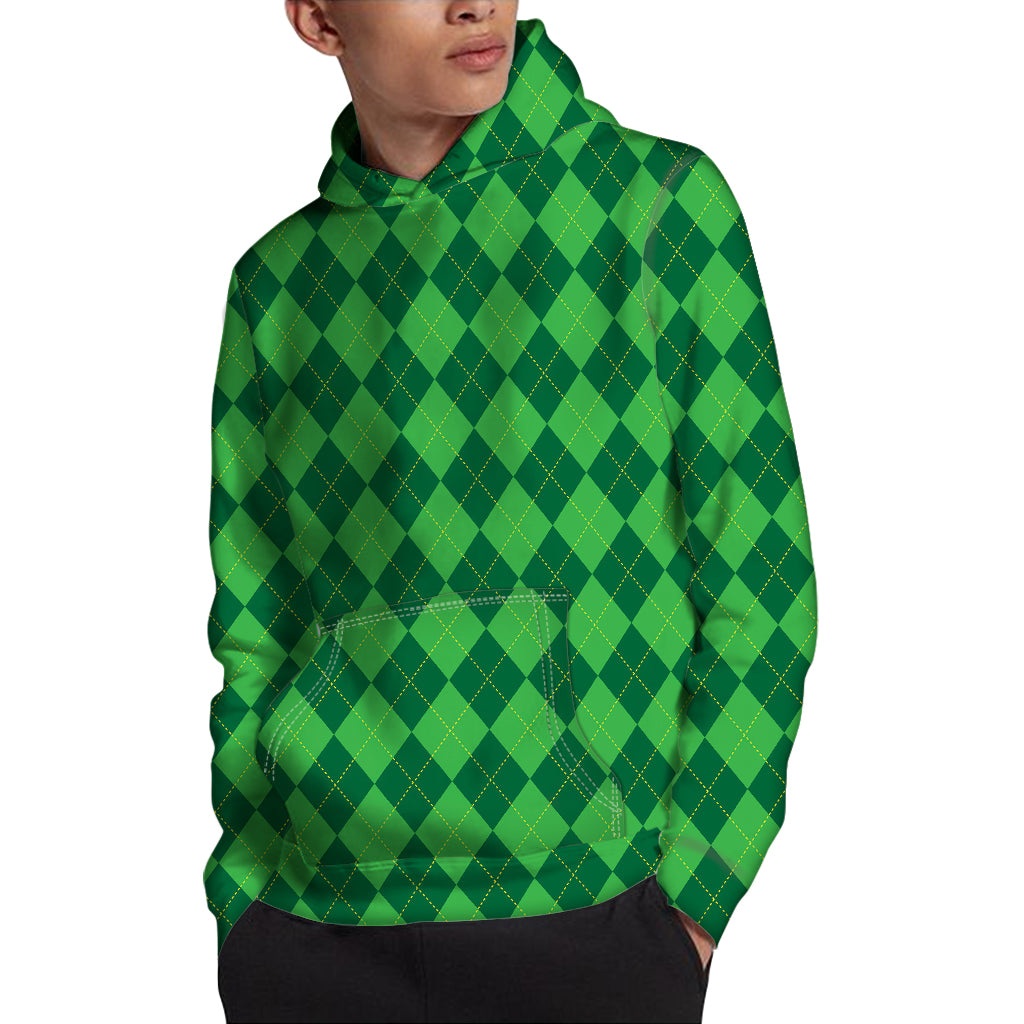 Green Argyle Pattern Print Pullover Hoodie