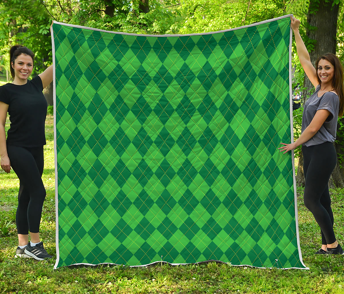 Green Argyle Pattern Print Quilt