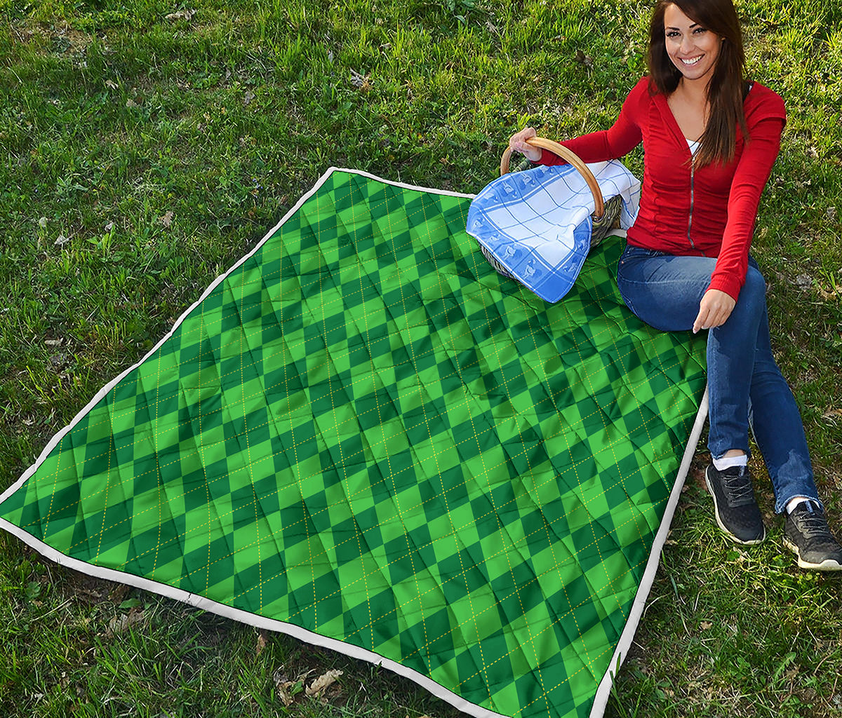 Green Argyle Pattern Print Quilt